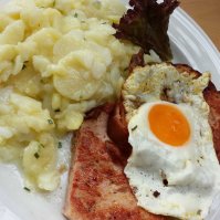Leberkäse, potato salad, egg